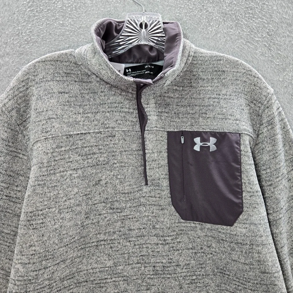 Under Armour‎ Men Sweatshirt Large Gray Heather Henley Mock Neck Pocket